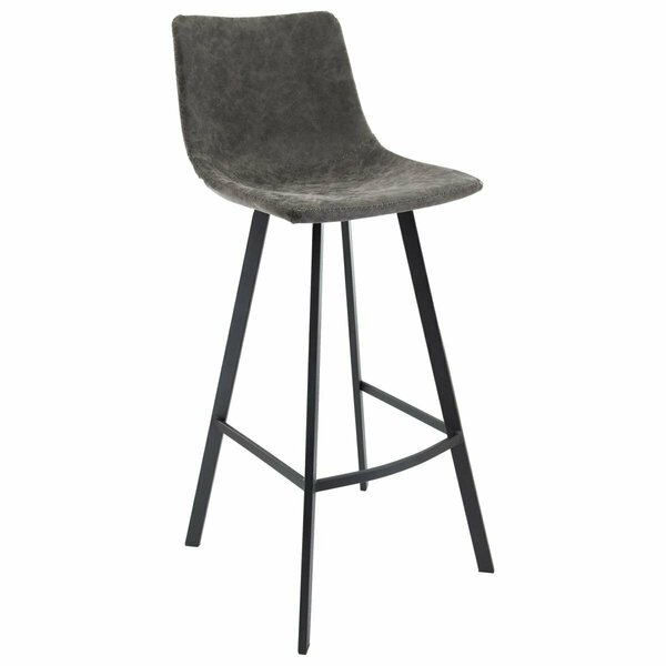 Payasadas Elland Modern Upholstered Leather Bar Stool with Iron Legs & Footrest Grey PA3590723